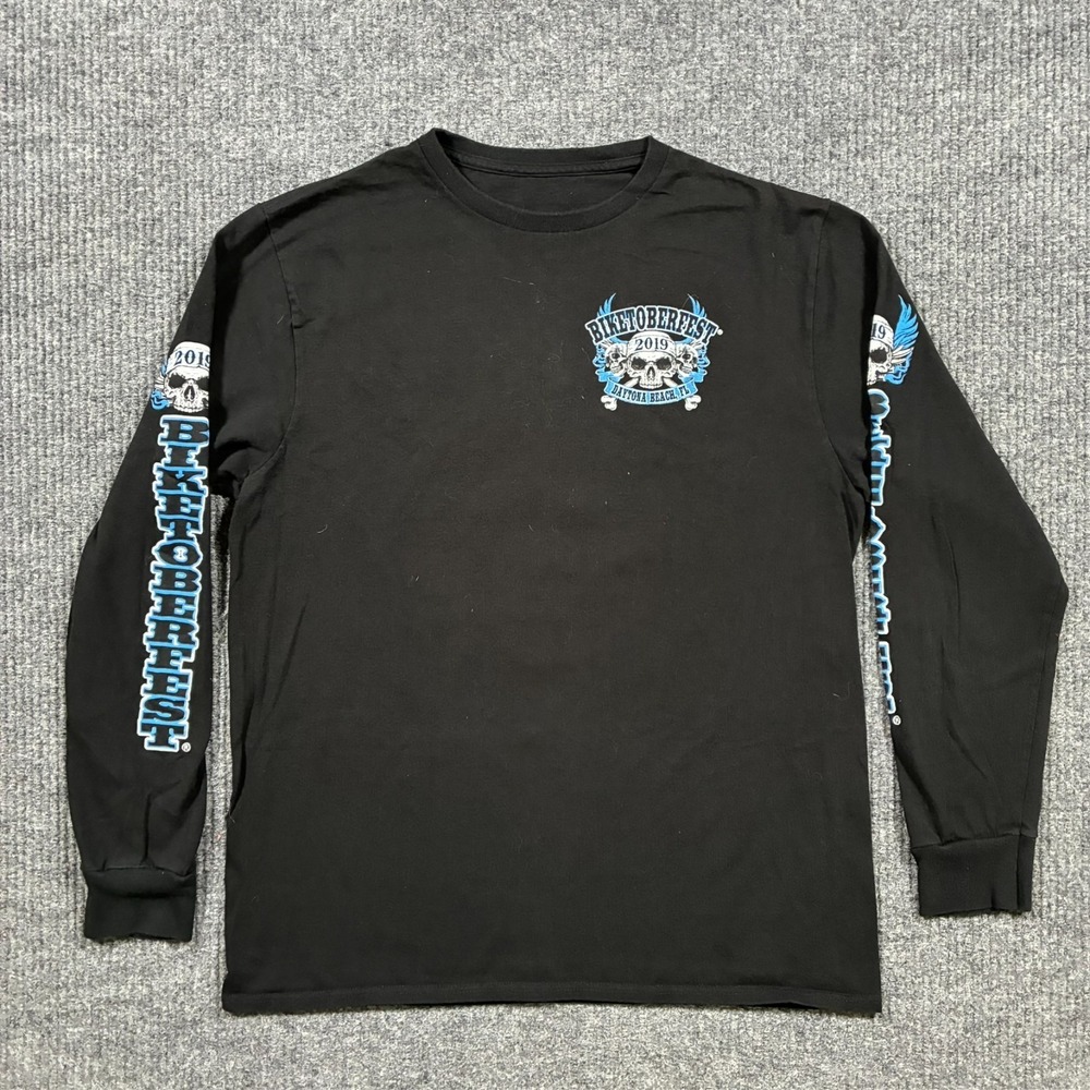 Bikefest Daytona Beach 2019 Mens L Black Long Sleeve Shirt Skull Graphic Biker